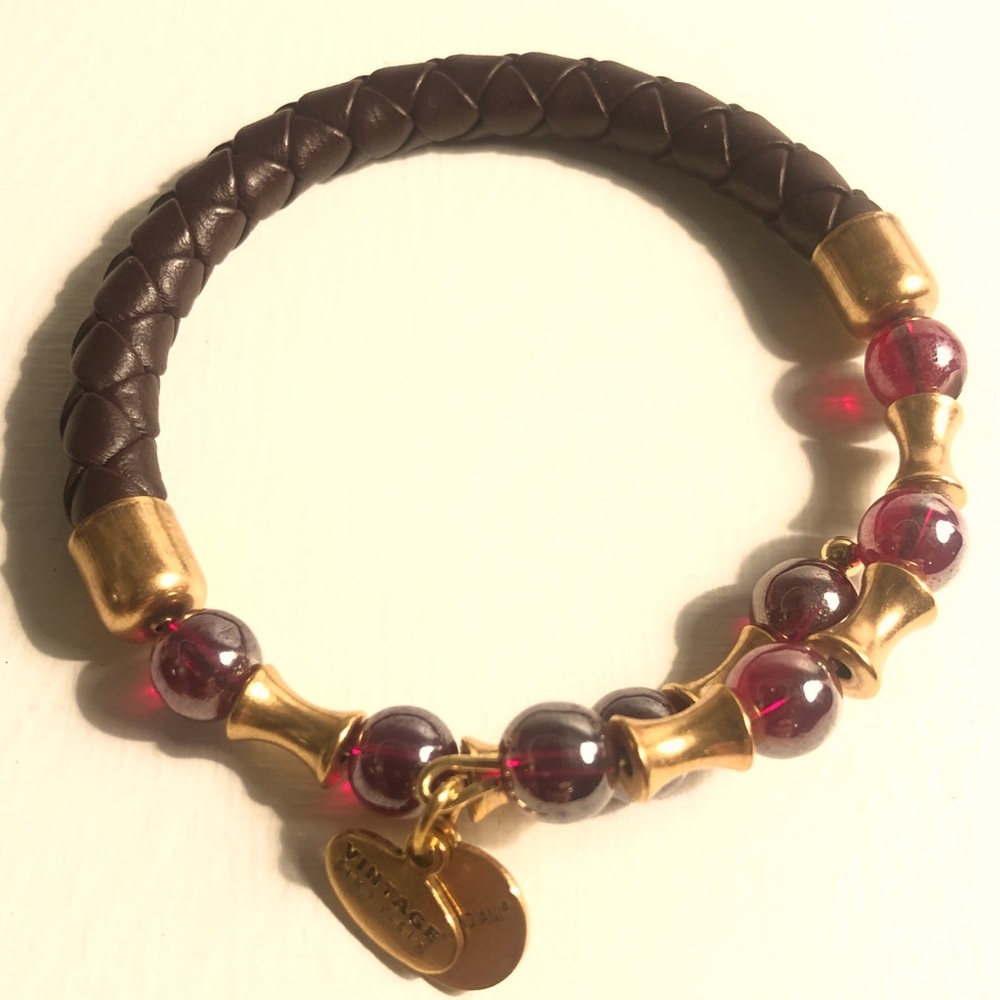 Alex and Ani vintage 66 leather wrap red beaded